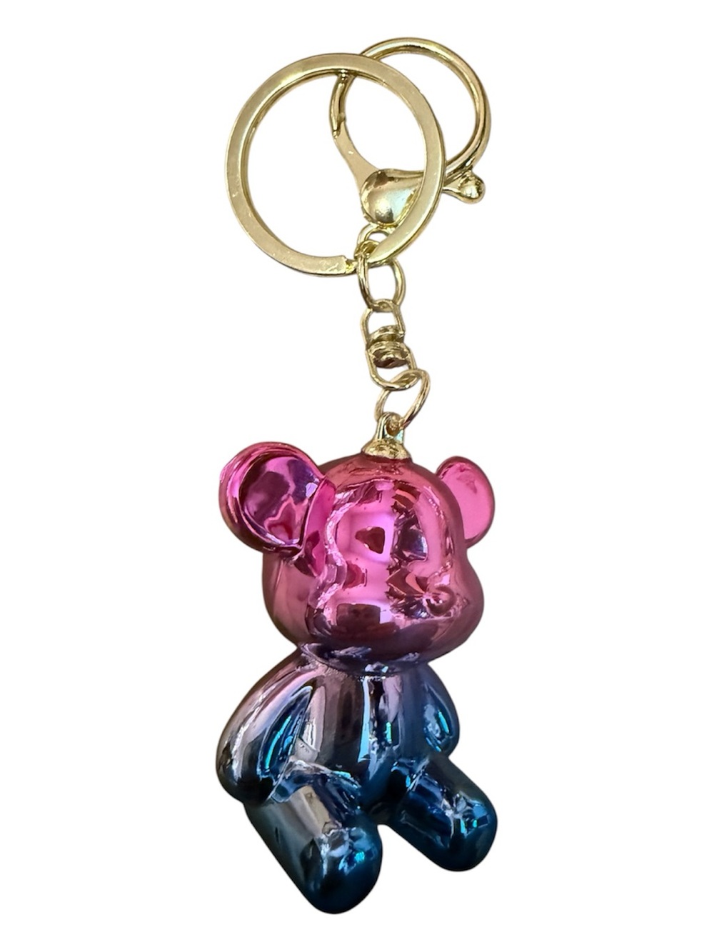 Gold Ring Pink & Blue Ombre Bear Keychain